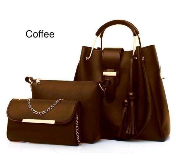 High Quality β¨ Synthetic Leather 3 Piece Handbag Set π with Hand Clutch & Mini Wallet π for Women
