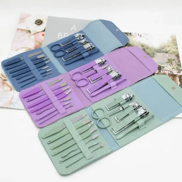 16-in-1 Stainless Steel Nail Kit – Manicure & Pedicure Set with Clippers, Scissors, Ear Spoon & Grooming Tools (Random Color)