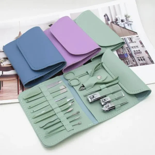 16-in-1 Stainless Steel Nail Kit – Manicure & Pedicure Set with Clippers, Scissors, Ear Spoon & Grooming Tools (Random Color)