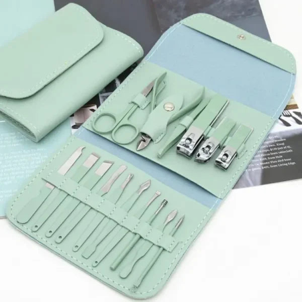 16-in-1 Stainless Steel Nail Kit – Manicure & Pedicure Set with Clippers, Scissors, Ear Spoon & Grooming Tools (Random Color)