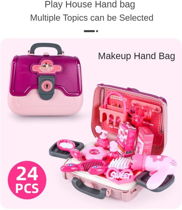 24 Pcs Girls Beauty Salon Toy Set – Pretend Makeup Kit with Hairdryer, Comb & Cosmetic Bag Educational Dress-Up Toys for Toddlers