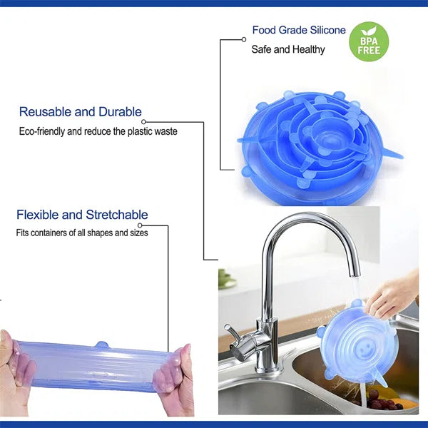 6pcs/set Universal Silicone Suction Lids – Spill Stopper Covers for Bowls, Pans & Food Storage