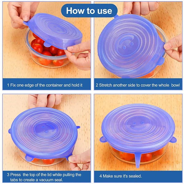 6pcs/set Universal Silicone Suction Lids – Spill Stopper Covers for Bowls, Pans & Food Storage