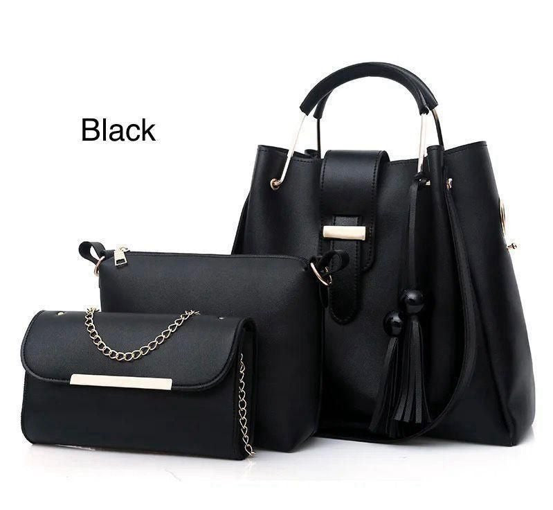 High Quality β¨ Synthetic Leather 3 Piece Handbag Set π with Hand Clutch & Mini Wallet π for Women