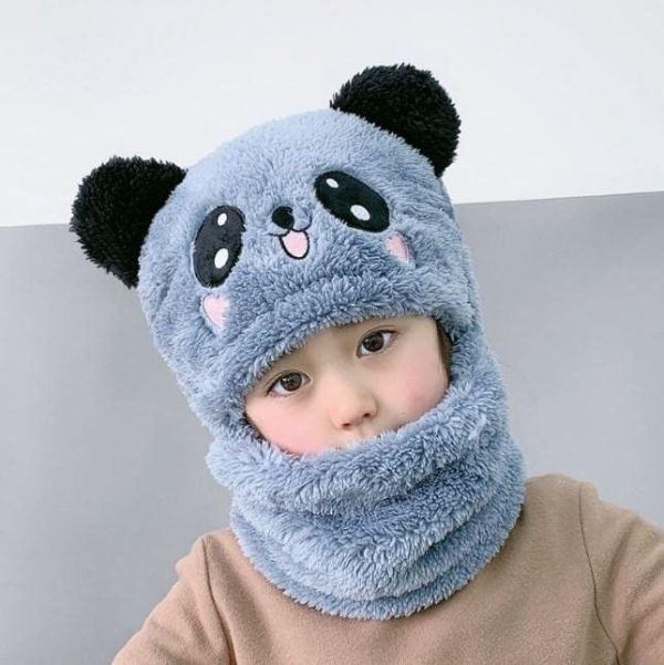 Kids Winter Panda Wool Cap with Neck Warmer – Cute Cartoon Design Baby Wool Hat