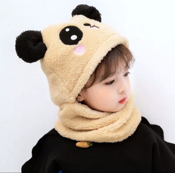 Kids Winter Panda Wool Cap with Neck Warmer – Cute Cartoon Design Baby Wool Hat