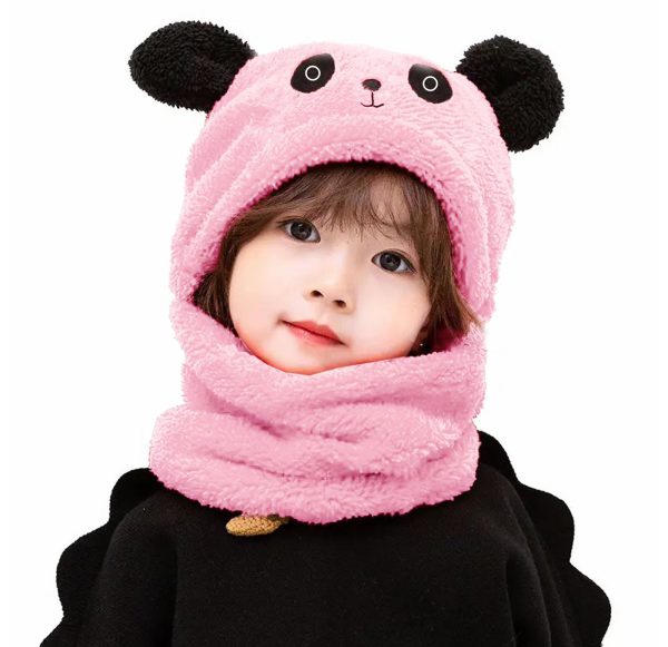 Kids Winter Panda Wool Cap with Neck Warmer – Cute Cartoon Design Baby Wool Hat
