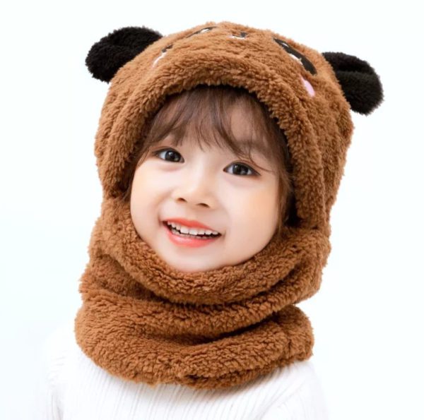 Kids Winter Panda Wool Cap with Neck Warmer – Cute Cartoon Design Baby Wool Hat