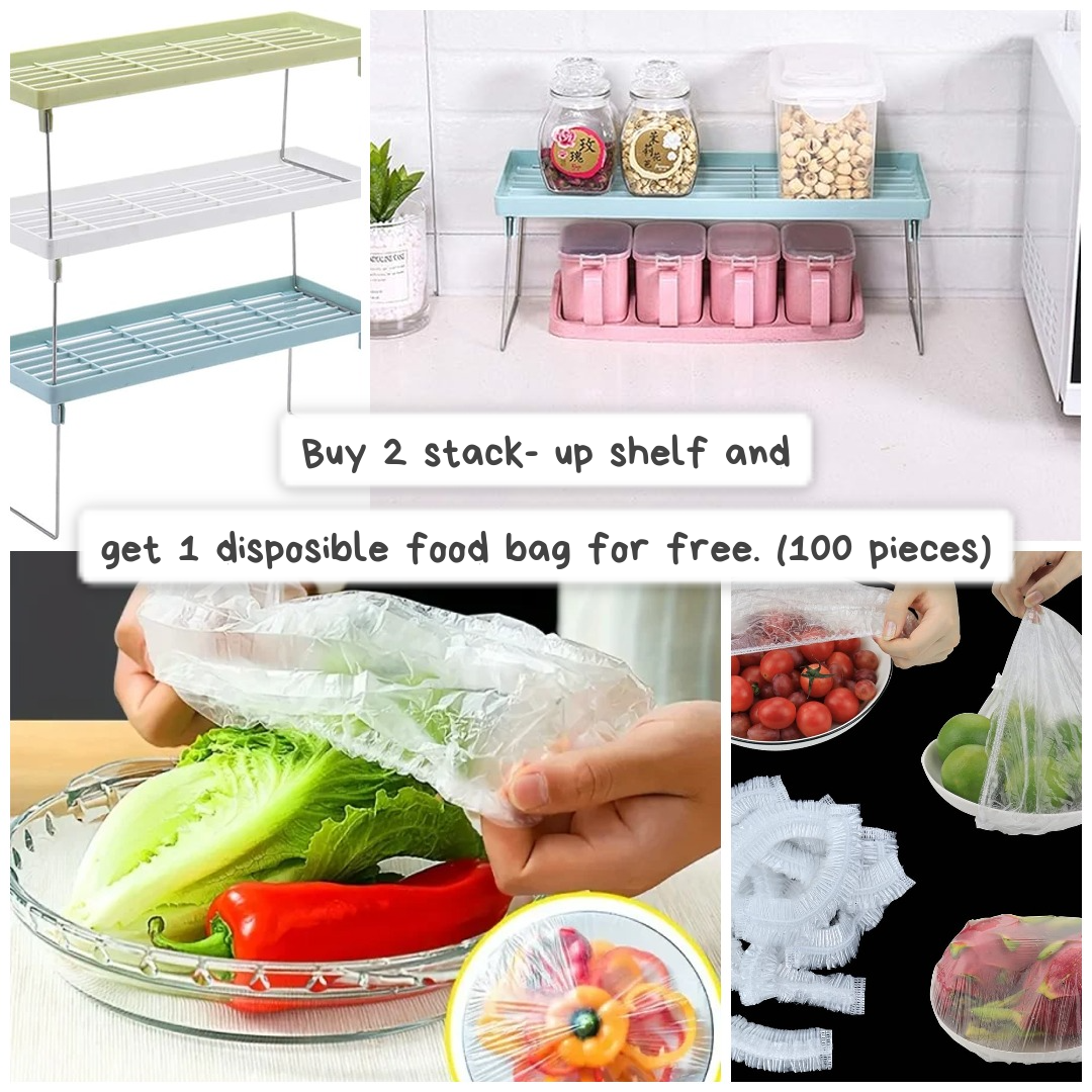 (deal) Buy 2 Stack- Up Shelf And Get 1 Disposible Food Bag For Free (100 Pieces) (random Color)