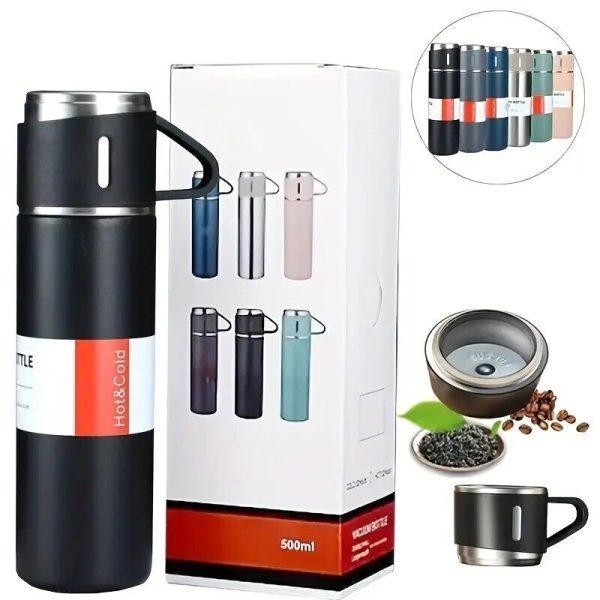 1-Cup Vacuum Insulated Water Bottle Gift Set – 500ml Stainless Steel Thermos  Creative Box Packaging  304 Grade Steel