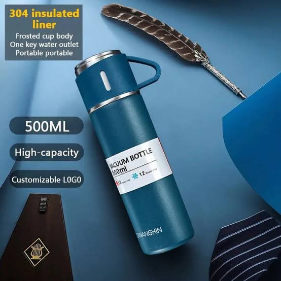 1 Cup Vacuum Insulated Water Bottle Gift Set – 500ml Thermos  304 Stainless Steel  Creative Packaging  Random Color