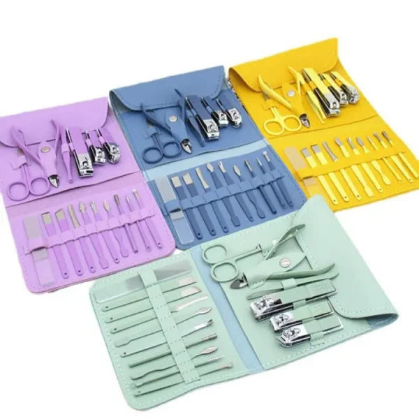 16-in-1 Stainless Steel Nail Kit – Manicure & Pedicure Set with Clippers, Scissors, Ear Spoon & Grooming Tools (Random Color)