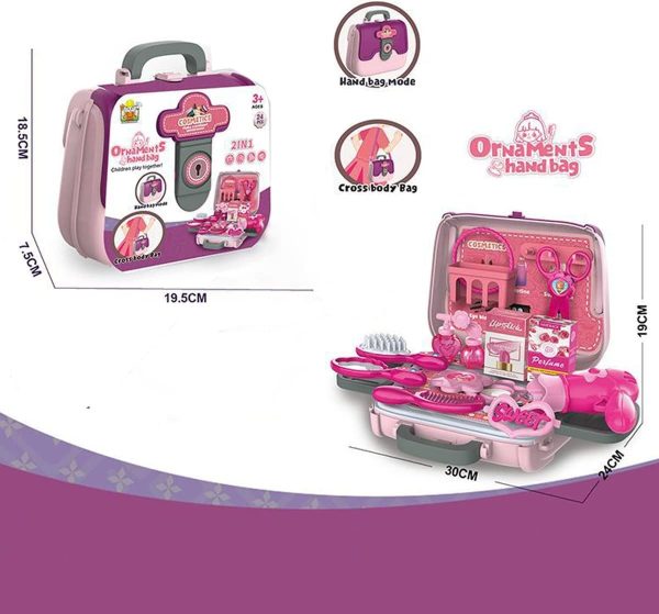 24 Pcs Girls Beauty Salon Toy Set – Pretend Makeup Kit with Hairdryer, Comb & Cosmetic Bag  Educational Dress-Up Toys for Toddlers
