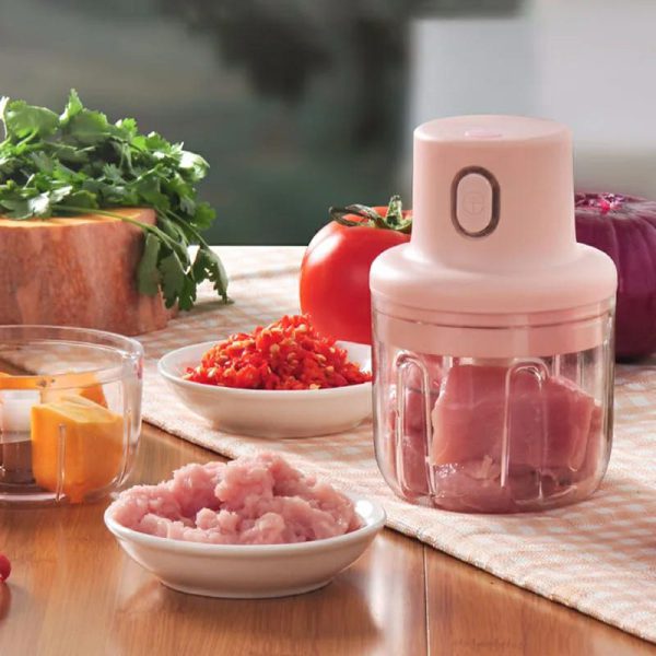 250ml Pink USB Wireless Electric Garlic Masher – Portable Food Chopper & Mincer for Vegetables, Chili, Meat (Kitchen Tools)