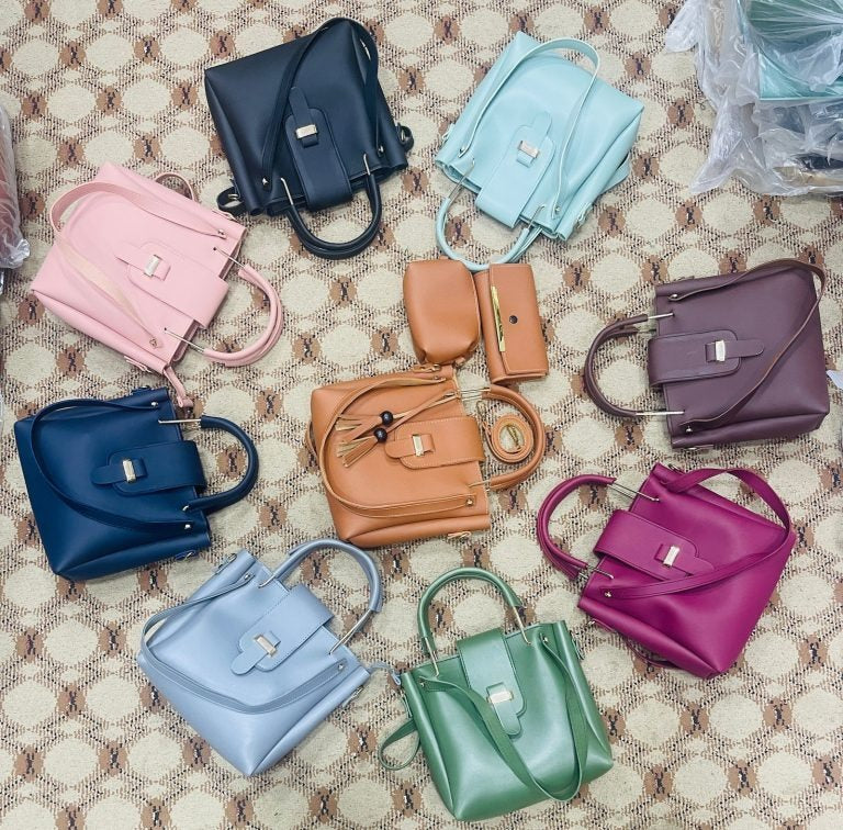 High Quality ✨ Synthetic Leather 3 Piece Handbag Set 👜 with Hand Clutch & Mini Wallet 👛 for Women
