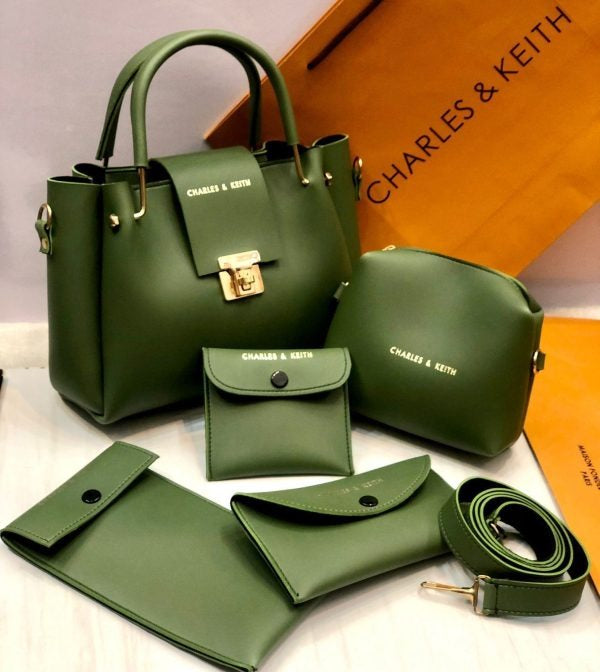 5 Pcs Shoulder Bag Set for Girls ✨ Charles & Keith Style Handbag 👜 with Clutch, Wallet & More 👛