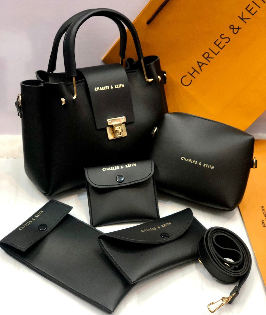 5 Pcs Shoulder Bag Set for Girls ✨ Charles & Keith Style Handbag 👜 with Clutch, Wallet & More 👛