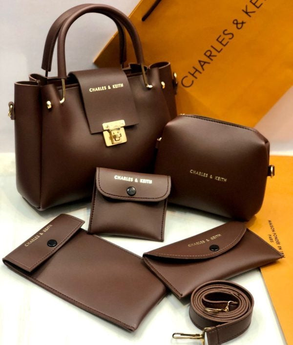 5 Pcs Shoulder Bag Set for Girls ✨ Charles & Keith Style Handbag 👜 with Clutch, Wallet & More 👛