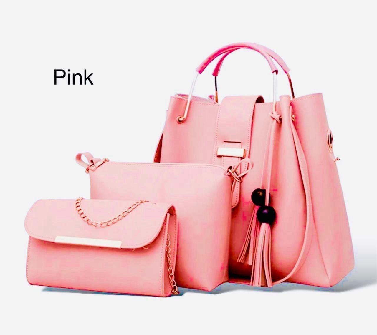 High Quality ✨ Synthetic Leather 3 Piece Handbag Set 👜 with Hand Clutch & Mini Wallet 👛 for Women