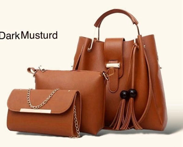 High Quality ✨ Synthetic Leather 3 Piece Handbag Set 👜 with Hand Clutch & Mini Wallet 👛 for Women