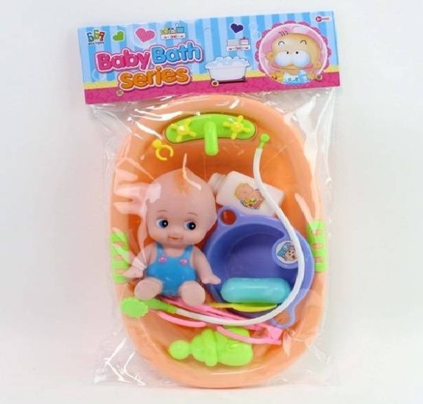 Baby Bath Series: Adorable Doll With Bathtub & Accessories Play Set – Random Color