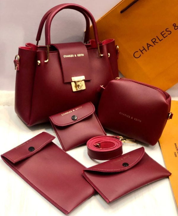5 Pcs Shoulder Bag Set for Girls ✨ Charles & Keith Style Handbag 👜 with Clutch, Wallet & More 👛
