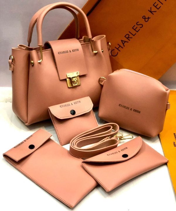 5 Pcs Shoulder Bag Set for Girls ✨ Charles & Keith Style Handbag 👜 with Clutch, Wallet & More 👛