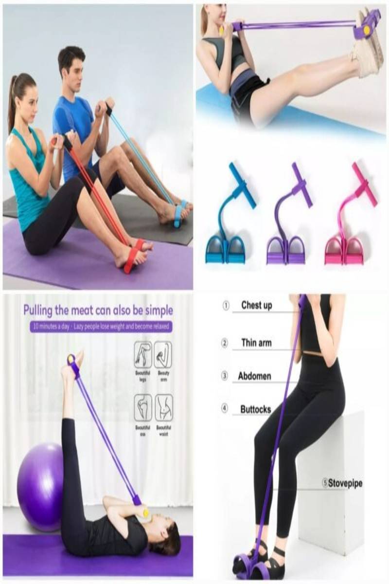 Foot Pedal Resistance Band Elastic Sit-up Pull Rope Yoga Fitness Gym – Elastic Pull Ropes Tummy Trimmer ( Random Color )
