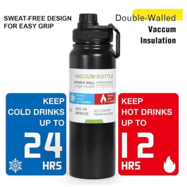 Summer Vacuum Water Bottle – 800ml Insulated Stainless Steel  Keeps Drinks Hot & Cold  Random Color