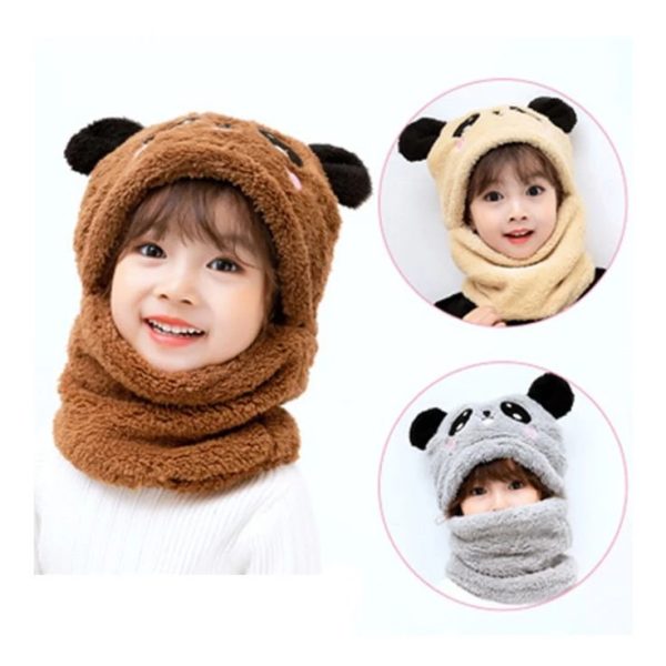 Kids Winter Panda Wool Cap with Neck Warmer – Cute Cartoon Design  Baby Wool Hat