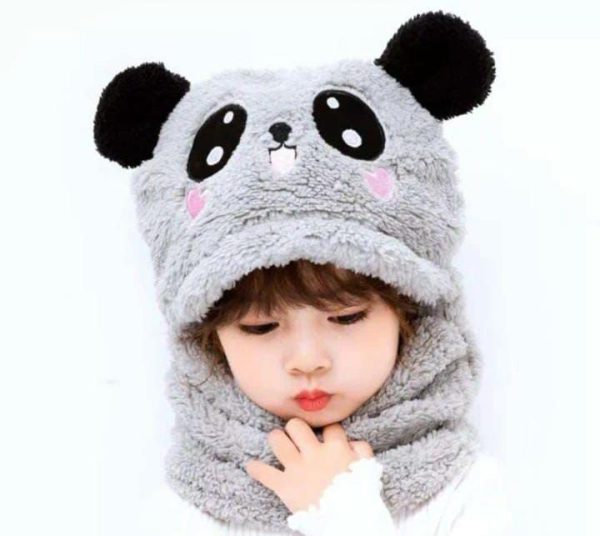 Kids Winter Panda Wool Cap with Neck Warmer – Cute Cartoon Design  Baby Wool Hat