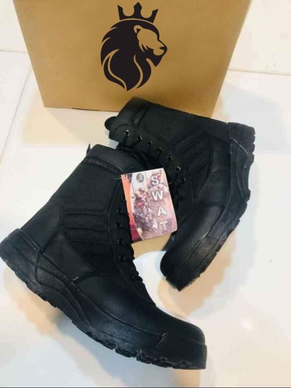 Men’s Long Army Boots – Black Swat Tactical Footwear for Rugged Terrain