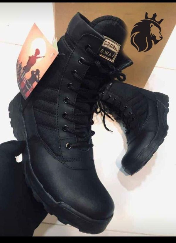 Men’s Long Army Boots – Black Swat Tactical Footwear for Rugged Terrain