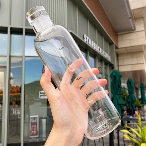 Transparent Sports Water Bottle – Lightweight, Leak-Proof, Time Scale, Portable Fitness Gym Bottle